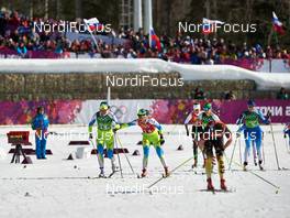 15.02.2014, Sochi, Russia (RUS): Katja Visnar (SLO), Alenka Cebasek (SLO), (l-r) - XXII. Olympic Winter Games Sochi 2014, cross-country, 4x5km women, Sochi (RUS). www.nordicfocus.com. © NordicFocus. Every downloaded picture is fee-liable.