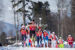 15.02.2014, Sochi, Russia (RUS): Nicole Fessel (GER) leads the field - XXII. Olympic Winter Games Sochi 2014, cross-country, 4x5km women, Sochi (RUS). www.nordicfocus.com. © NordicFocus. Every downloaded picture is fee-liable.