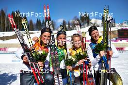 15.02.2014, Sochi, Russia (RUS): Nicole Fessel (GER), Stefanie Boehler (GER), Claudia Nystad (GER), Denise Herrmann (GER), (l-r) - XXII. Olympic Winter Games Sochi 2014, cross-country, 4x5km women, Sochi (RUS). www.nordicfocus.com. © NordicFocus. Every downloaded picture is fee-liable.