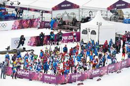 09.02.2014, Sochi, Russia (RUS): athletes waiting for the start - XXII. Olympic Winter Games Sochi 2014, cross-country, skiathlon men, Sochi (RUS). www.nordicfocus.com. © NordicFocus. Every downloaded picture is fee-liable.