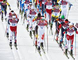 09.02.2014, Sochi, Russia (RUS): Sjur Roethe (NOR), Alex Harvey (CAN), Martin Johnsrud Sundby (NOR), (l-r) - XXII. Olympic Winter Games Sochi 2014, cross-country, skiathlon men, Sochi (RUS). www.nordicfocus.com. © NordicFocus. Every downloaded picture is fee-liable.
