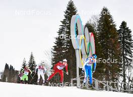 09.02.2014, Sochi, Russia (RUS): Sergei Dolidovich (BLR), Ivan Perrillat Boiteux (FRA), Jonas Baumann (SUI), Roland Clara (ITA), (l-r) - XXII. Olympic Winter Games Sochi 2014, cross-country, skiathlon men, Sochi (RUS). www.nordicfocus.com. © NordicFocus. Every downloaded picture is fee-liable.