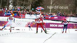 09.02.2014, Sochi, Russia (RUS): Marcus Hellner (SWE), Dario Cologna (SUI), Martin Johnsrud Sundby (NOR), Maxim Vylegzhanin (RUS), (l-r) - XXII. Olympic Winter Games Sochi 2014, cross-country, skiathlon men, Sochi (RUS). www.nordicfocus.com. © NordicFocus. Every downloaded picture is fee-liable.