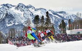 09.02.2014, Sochi, Russia (RUS): Michail Semenov (BLR), Petter Northug (NOR), Axel Teichmann (GER), (l-r) - XXII. Olympic Winter Games Sochi 2014, cross-country, skiathlon men, Sochi (RUS). www.nordicfocus.com. © NordicFocus. Every downloaded picture is fee-liable.