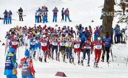09.02.2014, Sochi, Russia (RUS): the first group passes coaches  - XXII. Olympic Winter Games Sochi 2014, cross-country, skiathlon men, Sochi (RUS). www.nordicfocus.com. © NordicFocus. Every downloaded picture is fee-liable.