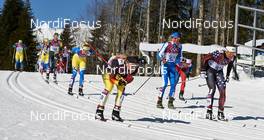 08.02.2014, Sochi, Russia (RUS): Valentina Shevchenko (UKR), Claudia Nystad (GER), Debora Agreiter (ITA), Holly Brooks (USA), (l-r) - XXII. Olympic Winter Games Sochi 2014, cross-country, skiathlon women, Sochi (RUS). www.nordicfocus.com. © NordicFocus. Every downloaded picture is fee-liable.