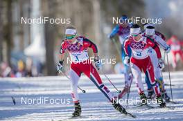 08.02.2014, Sochi, Russia (RUS): Therese Johaug (NOR), Marit Bjoergen (NOR), Charlotte Kalla (SWE) - XXII. Olympic Winter Games Sochi 2014, cross-country, skiathlon women, Sochi (RUS). www.nordicfocus.com. © NordicFocus. Every downloaded picture is fee-liable.