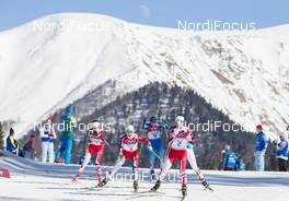 08.02.2014, Sochi, Russia (RUS): Heidi Weng (NOR), Therese Johaug (NOR), Aino Kaisa Saarinen (FIN), Marit Bjoergen (NOR) - XXII. Olympic Winter Games Sochi 2014, cross-country, skiathlon women, Sochi (RUS). www.nordicfocus.com. © NordicFocus. Every downloaded picture is fee-liable.