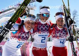 08.02.2014, Sochi, Russia (RUS): Charlotte Kalla (SWE), Marit Bjoergen (NOR), Heidi Weng (NOR), (l-r) - XXII. Olympic Winter Games Sochi 2014, cross-country, skiathlon women, Sochi (RUS). www.nordicfocus.com. © NordicFocus. Every downloaded picture is fee-liable.