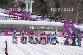 08.02.2014, Sochi, Russia (RUS): Event Feature: the field is lined up for the start - XXII. Olympic Winter Games Sochi 2014, cross-country, skiathlon women, Sochi (RUS). www.nordicfocus.com. © NordicFocus. Every downloaded picture is fee-liable.