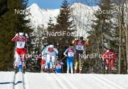 08.02.2014, Sochi, Russia (RUS): Marit Bjoergen (NOR), Charlotte Kalla (SWE), Kerttu Niskanen (FIN), Nicole Fessel (GER), Justyna Kowalczyk (POL), (l-r) - XXII. Olympic Winter Games Sochi 2014, cross-country, skiathlon women, Sochi (RUS). www.nordicfocus.com. © NordicFocus. Every downloaded picture is fee-liable.