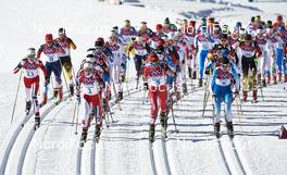 08.02.2014, Sochi, Russia (RUS): Kristin Stoermer Steira (NOR), Therese Johaug (NOR), Justyna Kowalczyk (POL), Kerttu Niskanen (FIN), (l-r) - XXII. Olympic Winter Games Sochi 2014, cross-country, skiathlon women, Sochi (RUS). www.nordicfocus.com. © NordicFocus. Every downloaded picture is fee-liable.