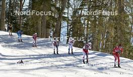 08.02.2014, Sochi, Russia (RUS): Nicole Fessel (GER), Kerttu Niskanen (FIN), Heidi Weng (NOR), Therese Johaug (NOR), Charlotte Kalla (SWE), Marit Bjoergen (NOR), Justyna Kowalczyk (POL), (l-r) - XXII. Olympic Winter Games Sochi 2014, cross-country, skiathlon women, Sochi (RUS). www.nordicfocus.com. © NordicFocus. Every downloaded picture is fee-liable.