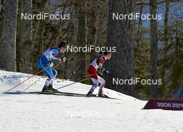 08.02.2014, Sochi, Russia (RUS): Kerttu Niskanen (FIN), Masako Ishida (JPN), (l-r) - XXII. Olympic Winter Games Sochi 2014, cross-country, skiathlon women, Sochi (RUS). www.nordicfocus.com. © NordicFocus. Every downloaded picture is fee-liable.