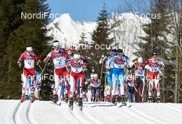 08.02.2014, Sochi, Russia (RUS): Heidi Weng (NOR), Marit Bjoergen (NOR), Therese Johaug (NOR), Kerttu Niskanen (FIN), Masako Ishida (JPN), (l-r) - XXII. Olympic Winter Games Sochi 2014, cross-country, skiathlon women, Sochi (RUS). www.nordicfocus.com. © NordicFocus. Every downloaded picture is fee-liable.