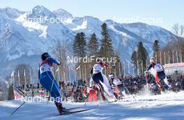 08.02.2014, Sochi, Russia (RUS): Aino-Kaisa Saarinen (FIN), Heidi Weng (NOR), Marit Bjoergen (NOR), Therese Johaug (NOR), (l-r) - XXII. Olympic Winter Games Sochi 2014, cross-country, skiathlon women, Sochi (RUS). www.nordicfocus.com. © NordicFocus. Every downloaded picture is fee-liable.