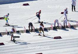 08.02.2014, Sochi, Russia (RUS): ski exchange seen from above - XXII. Olympic Winter Games Sochi 2014, cross-country, skiathlon women, Sochi (RUS). www.nordicfocus.com. © NordicFocus. Every downloaded picture is fee-liable.