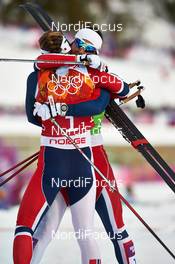 19.02.2014, Sochi, Russia (RUS): Ingvild Flugstad Oestberg (NOR), Marit Bjoergen (NOR), (l-r) - XXII. Olympic Winter Games Sochi 2014, cross-country, team sprint, Sochi (RUS). www.nordicfocus.com. © NordicFocus. Every downloaded picture is fee-liable.