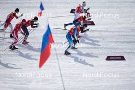 19.02.2014, Sochi, Russia (RUS): Emil Joensson (SWE), Maxim Vylegzhanin (RUS), Iivo Niskanen (FIN) - XXII. Olympic Winter Games Sochi 2014, cross-country, team sprint, Sochi (RUS). www.nordicfocus.com. © NordicFocus. Every downloaded picture is fee-liable.