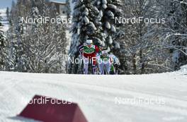 19.02.2014, Sochi, Russia (RUS): Marit Bjoergen (NOR), Stina Nilsson (SWE), (l-r) - XXII. Olympic Winter Games Sochi 2014, cross-country, team sprint, Sochi (RUS). www.nordicfocus.com. © NordicFocus. Every downloaded picture is fee-liable.