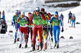 19.02.2014, Sochi, Russia (RUS): Petter Northug (NOR), Gianluca Cologna (SUI), Federico Pellegrino (ITA), (l-r) - XXII. Olympic Winter Games Sochi 2014, cross-country, team sprint, Sochi (RUS). www.nordicfocus.com. © NordicFocus. Every downloaded picture is fee-liable.