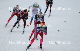 29.11.2014, Ruka, Finland (FIN): Celine Brun-Lie (NOR), Fischer, KV+, Alpina, Rottefella followed by Barbro Kvaale (NOR), Madshus, Swix, Alpina and Kikkan Randall (USA), Fischer, Yoko, Rottefella - FIS world cup cross-country, individual sprint, Ruka (FIN). www.nordicfocus.com. © Laiho/NordicFocus. Every downloaded picture is fee-liable.
