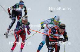 29.11.2014, Ruka, Finland (FIN): (l-r) Therese Johaug (NOR), Fischer, Swix, Rottefella, Hanna Falk (SWE), Atomic, One Way, Craft and Kikkan Randall (USA), Fischer, Yoko, Rottefella - FIS world cup cross-country, individual sprint, Ruka (FIN). www.nordicfocus.com. © Laiho/NordicFocus. Every downloaded picture is fee-liable.