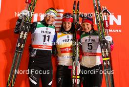 29.11.2014, Ruka, Finland (FIN): (l-r) Katja Visnar (SLO), Fischer, Swix, Rottefella, One Way, Marit Bjoergen (NOR), Fischer, Swix, Rottefella and Maiken Caspersen Falla (NOR), Fischer, Swix, Alpina, Rottefella - FIS world cup cross-country, individual sprint, Ruka (FIN). www.nordicfocus.com. © Laiho/NordicFocus. Every downloaded picture is fee-liable.