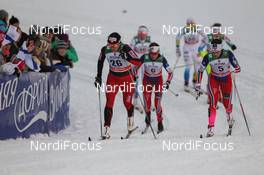 29.11.2014, Ruka, Finland (FIN): (l-r) Justyna Kowalczyk (POL), Fischer, Swix, Rottefella, Heidi Weng (NOR), Madshus, Swix, Rottefella and Maiken Caspersen Falla (NOR), Fischer, Swix, Alpina, Rottefella - FIS world cup cross-country, individual sprint, Ruka (FIN). www.nordicfocus.com. © Laiho/NordicFocus. Every downloaded picture is fee-liable.
