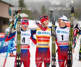 07.12.2014, Lillehammer, Norway (NOR): Sjur Roethe (NOR), Martin Johnsrud Sundby (NOR), Finn Haagen Krogh (NOR), (l-r)  - FIS world cup cross-country, pursuit men, Lillehammer (NOR). www.nordicfocus.com. © Felgenhauer/NordicFocus. Every downloaded picture is fee-liable.