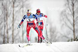 07.12.2014, Lillehammer, Norway (NOR): Therese Johaug (NOR), Heidi Weng (NOR), (l-r)  - FIS world cup cross-country, pursuit women, Lillehammer (NOR). www.nordicfocus.com. © Felgenhauer/NordicFocus. Every downloaded picture is fee-liable.