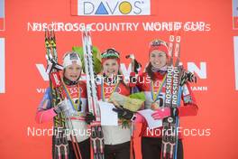 14.12.2014, Davos, Switzerland (SUI): Maiken Caspersen Falla (NOR), Ingvild Flugstad Oestberg (NOR), Celine Brun-Lie NOR) - FIS world cup cross-country, individual sprint, Davos (SUI). www.nordicfocus.com. © Rauschendorfer/NordicFocus. Every downloaded picture is fee-liable.