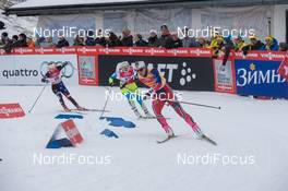 14.12.2014, Davos, Switzerland (SUI): Quarterfinals: Ida Sargent (USA), Katja Visnar (SLO), Marit Bjoergen (NOR), (l-r) - FIS world cup cross-country, individual sprint, Davos (SUI). www.nordicfocus.com. © Rauschendorfer/NordicFocus. Every downloaded picture is fee-liable.