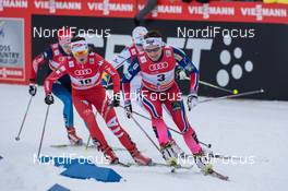 14.12.2014, Davos, Switzerland (SUI): Quarterfinals: Anastasia Dotsenko (RUS), Gaia Vuerich (ITA), Ida Ingemarsdotter (SWE), Maiken Caspersen Falla (NOR), (l-r) - FIS world cup cross-country, individual sprint, Davos (SUI). www.nordicfocus.com. © Rauschendorfer/NordicFocus. Every downloaded picture is fee-liable.