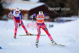 20.12.2014, Davos, Switzerland (SUI): Therese Johaug (NOR), Fischer, Swix, Rottefella followed by Ragnhild Haga (NOR), Fischer, Swix, Alpina, Rottefella - FIS world cup cross-country, 10km women, Davos (SUI). www.nordicfocus.com. © Laiho/NordicFocus. Every downloaded picture is fee-liable.