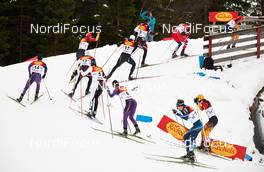 17.01.2014, Seefeld, Austria (AUT): Akito Watabe (JPN), Tobias Haug (GER), Christoph Bieler (AUT), Wilhelm Denifl (AUT), Bill Demong (USA), Yoshito Watabe (JPN), Bernhard Gruber (AUT), Ilkka Herola (FIN), Magnus Moan (NOR), Fabian Riessle (GER), (l-r) - FIS world cup nordic combined, individual gundersen HS109/5km, Seefeld (AUT). www.nordicfocus.com. © Felgenhauer/NordicFocus. Every downloaded picture is fee-liable.