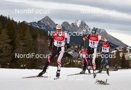 18.01.2014, Seefeld, Austria (AUT): Christoph Bieler (AUT), Wilhelm Denifl (AUT), Taihei Kato (JPN), (l-r) - FIS world cup nordic combined, individual gundersen HS109/10km, Seefeld (AUT). www.nordicfocus.com. © Felgenhauer/NordicFocus. Every downloaded picture is fee-liable.
