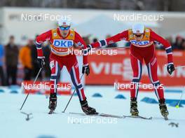 25.01.2014, Oberstdorf, Germany (GER): (l-r) Truls Soenstehagen Johansen (NOR), Madshus, Swix, Rottefella and Thomas Kjelbotn (NOR), Fischer, Swix, Alpina, Rottefella - FIS world cup nordic combined, team HS137/4x5km, Oberstdorf (GER). www.nordicfocus.com. © Laiho/NordicFocus. Every downloaded picture is fee-liable.