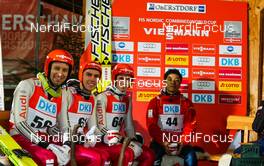 24.01.2014, Oberstdorf, Germany (GER): (l-r) Bjoern Kircheisen (GER), Fischer, Leki, Rottefella, Adidas, Johannes Rydzek (GER), Fischer, Swix, Rottefella, Adidas, Eric Frenzel (GER), Fischer, Leki, Salomon, Adidas and Yoshito Watabe (JPN), Fischer, Swix, Rottefella - FIS world cup nordic combined, training, Oberstdorf (GER). www.nordicfocus.com. © Laiho/NordicFocus. Every downloaded picture is fee-liable.