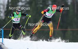 01.03.2014, Lahti, Finland (FIN): Bjoern Kircheisen (GER), Fischer, Leki, Rottefella, Adidas followed by Francois Braud (FRA), Fischer, One Way, Rottefella - FIS world cup nordic combined, team sprint HS130/2x7.5km, Lahti (FIN). www.nordicfocus.com. © Laiho/NordicFocus. Every downloaded picture is fee-liable.