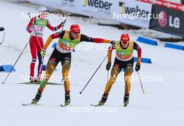 01.03.2014, Lahti, Finland (FIN): (l-r) Johannes Rydzek (GER), Fischer, Swix, Rottefella, Adidas and Eric Frenzel (GER), Fischer, Leki, Rottefella, Adidas - FIS world cup nordic combined, team sprint HS130/2x7.5km, Lahti (FIN). www.nordicfocus.com. © Laiho/NordicFocus. Every downloaded picture is fee-liable.
