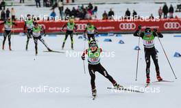 01.03.2014, Lahti, Finland (FIN): (l-r) Kail Piho (EST), Salomon, Craft and Taylor Fletcher (USA), Atomic, Swix  - FIS world cup nordic combined, team sprint HS130/2x7.5km, Lahti (FIN). www.nordicfocus.com. © Laiho/NordicFocus. Every downloaded picture is fee-liable.