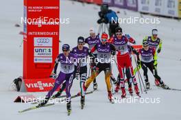 06.03.2014, Trondheim, Norway (NOR): Akito Watabe (JPN), Fischer, Swix, Rottefella followed by Armin Bauer (ITA), Fischer and Jakob Lange (GER), Fischer - FIS world cup nordic combined, individual gundersen HS138/10km, Trondheim (NOR). www.nordicfocus.com. © Laiho/NordicFocus. Every downloaded picture is fee-liable.