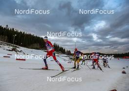 06.03.2014, Trondheim, Norway (NOR): Joergen Graabak (NOR), Fischer, Swix, Alpina, Rottefella followed by Johannes Rydzek (GER), Fischer, Swix, Rottefella, Adidas and Magnus Moan (NOR), Madshus, Rottefella, Swix - FIS world cup nordic combined, individual gundersen HS138/10km, Trondheim (NOR). www.nordicfocus.com. © Laiho/NordicFocus. Every downloaded picture is fee-liable.