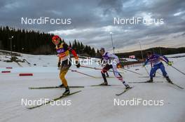 06.03.2014, Trondheim, Norway (NOR): (l-r) Eric Frenzel (GER), Fischer, Leki, Rottefella, Adidas, Wilhelm Denifl (AUT), Salomon, Leki, Loeffler and Tomas Portyk (CZE), Fischer - FIS world cup nordic combined, individual gundersen HS138/10km, Trondheim (NOR). www.nordicfocus.com. © Laiho/NordicFocus. Every downloaded picture is fee-liable.