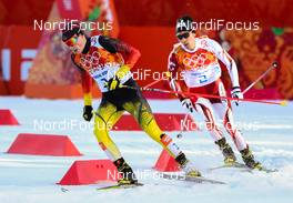 12.02.2014, Sochi, Russia (RUS): (l-r) Eric Frenzel (GER), Fischer, Leki, Rottefella, Adidas and Akito Watabe (JPN), Fischer, Swix, Rottefella - XXII. Olympic Winter Games Sochi 2014, nordic combined, individual gundersen HS106/10km, Sochi (RUS). www.nordicfocus.com. © NordicFocus. Every downloaded picture is fee-liable.