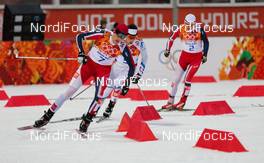 18.02.2014, Sochi, Russia (RUS): (l-r) Magnus Moan (NOR), Madshus, Rottefella, Swix, Jason Lamy Chappuis (FRA), Salomon, Swix, One Way and Haavard Klemetsen (NOR), Fischer, Swix, Alpina, Rottefella - XXII. Olympic Winter Games Sochi 2014, nordic combined, individual gundersen HS140/10km, Sochi (RUS). www.nordicfocus.com. © NordicFocus. Every downloaded picture is fee-liable.