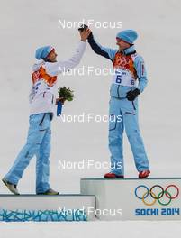 18.02.2014, Sochi, Russia (RUS): (l-r) Magnus Moan (NOR), Madshus, Rottefella, Swix and Joergen Graabak (NOR), Fischer, Swix, Alpina, Rottefella - XXII. Olympic Winter Games Sochi 2014, nordic combined, individual gundersen HS140/10km, Sochi (RUS). www.nordicfocus.com. © NordicFocus. Every downloaded picture is fee-liable.