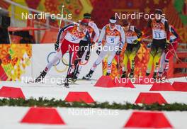 18.02.2014, Sochi, Russia (RUS): Magnus Moan (NOR), Madshus, Rottefella, Swix leading the group - XXII. Olympic Winter Games Sochi 2014, nordic combined, individual gundersen HS140/10km, Sochi (RUS). www.nordicfocus.com. © NordicFocus. Every downloaded picture is fee-liable.