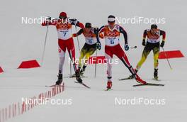 18.02.2014, Sochi, Russia (RUS): (l-r) Magnus Moan (NOR), Madshus, Rottefella, Swix, Fabian Riessle (GER), Fischer, One Way, Rottefella, Adidas, Joergen Graabak (NOR), Fischer, Swix, Alpina, Rottefella and Bjoern Kircheisen (GER), Fischer, Leki, Rottefella, Adidas - XXII. Olympic Winter Games Sochi 2014, nordic combined, individual gundersen HS140/10km, Sochi (RUS). www.nordicfocus.com. © NordicFocus. Every downloaded picture is fee-liable.